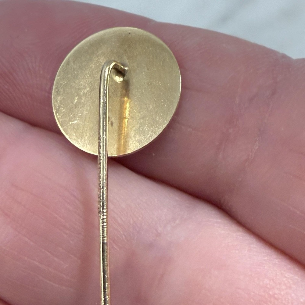 14k Yellow Gold Engraved Floral Flower Stick Pin Yugoslavia 1.5 gr Vintage - Picture 3 of 8